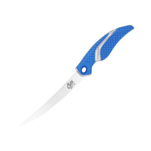 Cuda 6in Titanium Bonded Curved Boning Knive Titanium Bonded Blade Non-Slip Cuda Scale Pattern - Cuda