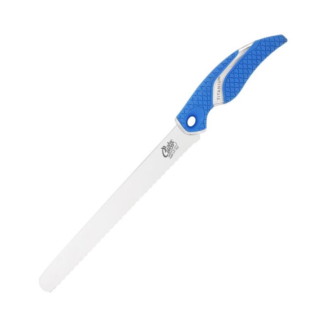 Cuda 9in Titanium Bonded Chunk Knive Titanium Bonded Blade Non-Slip Cuda Scale Pattern Grips - Cuda
