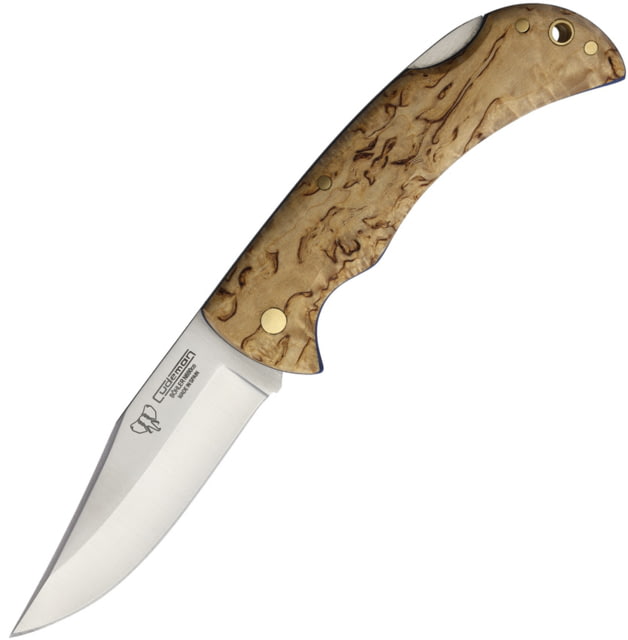 Cudeman 326 Lockback Folding Knife 3.5" satin finish Bohler N690 stainless clip point Curly Birch handle - Cudeman