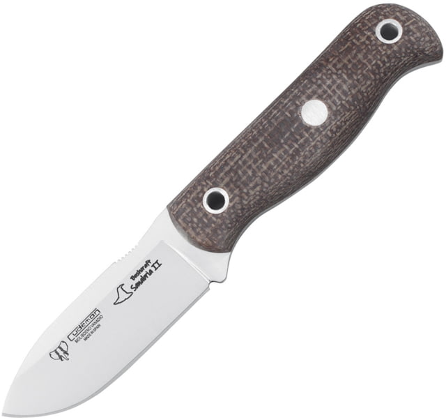 Cudeman Sanabria Mini Bushcraft Knife 2.75" satin finish Vanadium molybdenum steel drop Brown jute handle - Cudeman
