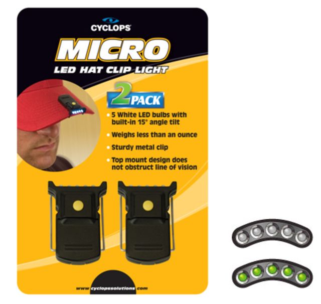 Cyclops Micro Hat Clip Light Black with 5 White LED Bulbs 2 Pack