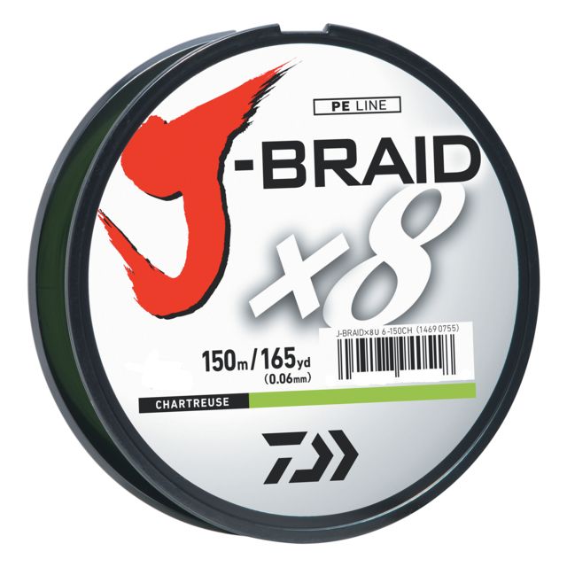 Daiwa J-Braid 8X Braided Line w/Filler Spool 150yds 10lb Chartreuse