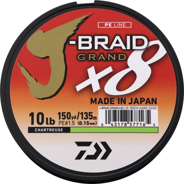 Daiwa J-Braid x8 Grand Braid Line w/ Filler Spool 150yds 10lb Chartreuse
