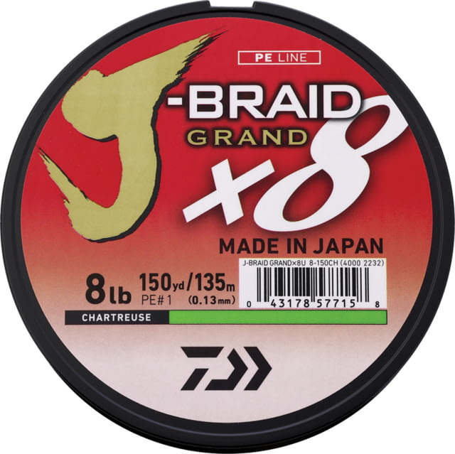 Daiwa J-Braid x8 Grand Braid Line w/ Filler Spool 150yds 8lb Chartreuse