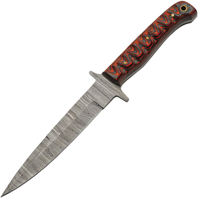 Damascus 10.5 Pig Sticker Ws 6.00 in Fixed Blade Knife Black and red sculpted wood