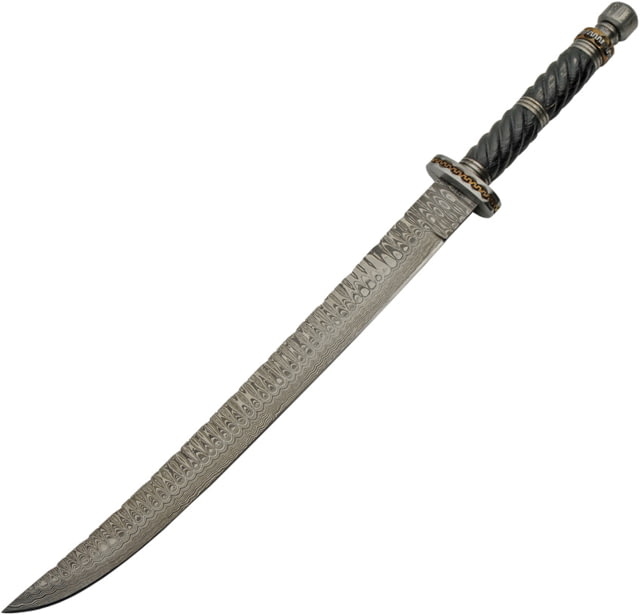 Damascus 21.75 Twisted Hnd Ws 14.50 in Fixed Blade Knife Black sculpted wood - Damascus