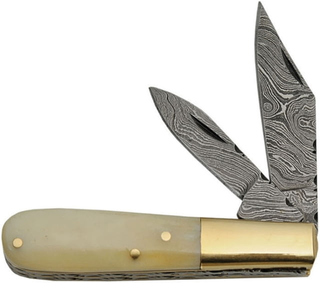Damascus Barlow White Bone Folding Knife Damascus Steel Clip And Pen Blades White Smooth Bone - Damascus
