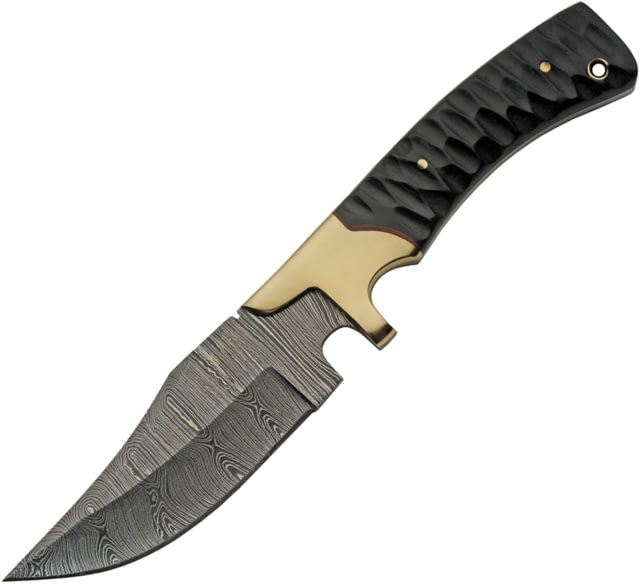 Damascus Brass Skinner Micarta 3.75 in Fixed Blade Knife Black sculpted micarta