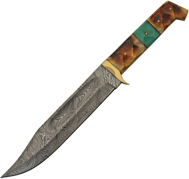 Damascus Burnt Bone Bowie Knife 8" Damascus steel bowie blade Burnt bone and turquoise handle - Damascus
