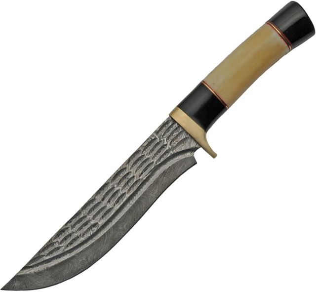 Damascus Camel Bone and Horn Hunter Knife 7.25" Damascus steel blade Camel bone and buffalo horn handle - Damascus
