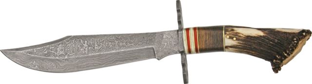 Damascus Crown Stag Hunter Fixed Knife - Damascus