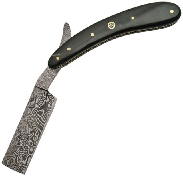 Damascus Raxor Folding Knife4inDamascus SteelStandard EdgeHorn Handle - Damascus
