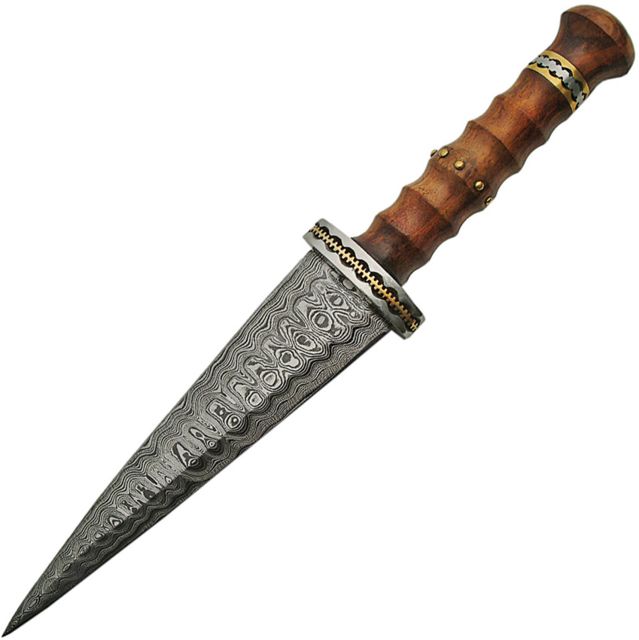 Damascus Dirk Rosewood Handle Fixed Blade Knife 7in Damascus Steel Double Edge Dagger Rosewood Handle