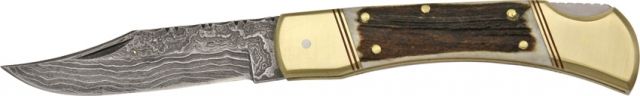 Damascus Filework Hunter Folder Knife - Damascus