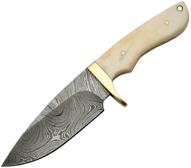 Damascus Fixed Blade Bone Handle Fixed Blade Knife 9in 4.5in Damascus Steel White Smooth Bone Handle - Damascus