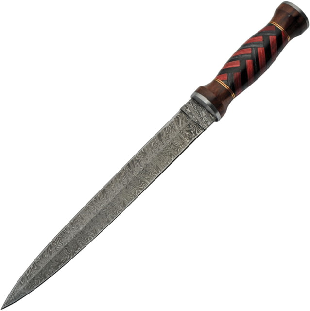 Damascus / 12.25 in Fixed Blade Knife Black and red wood