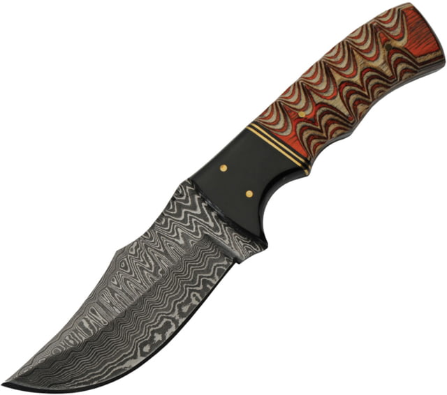 Damascus Wood 3.75 in Fixed Blade Knife Brown and gray sculpted wood