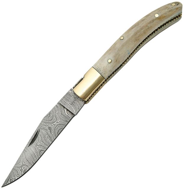 Damascus Folder Folding Knife3.5inDamascus SteelStag Handle - Damascus