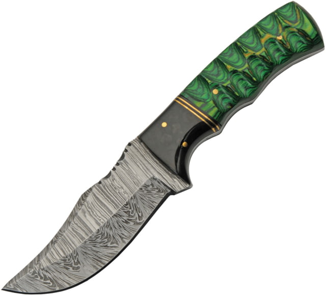 Damascus Forest Breeze 4.00 in Fixed Blade Knife Green sculpted pakkawood