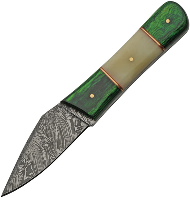 Damascus Green Bone Skinner Knife 3.25" Damascus steel blade Camel bone and green wood handle - Damascus