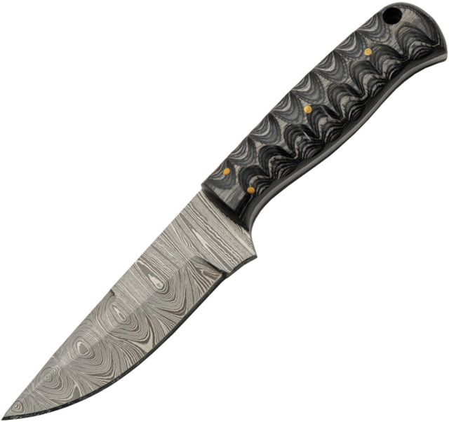 Damascus Grooved 4.00 in Fixed Blade Knife Black sculpted wood - Damascus