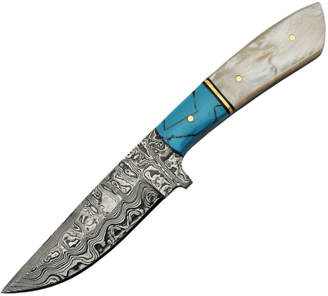 Damascus Hunter Blue Pearl Knife 4" Damascus steel blade Synthetic pearl and turquoise handle - Damascus