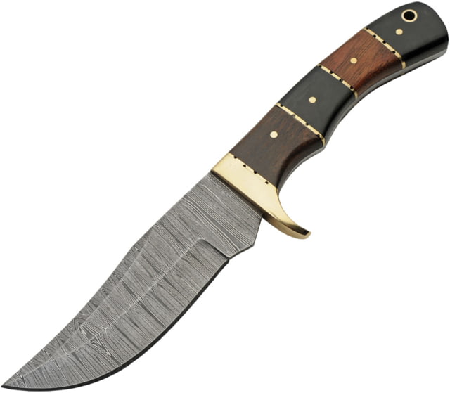 Damascus Hunter Horn/Walnut 5.00 in Fixed Blade Knife Horn and walnut