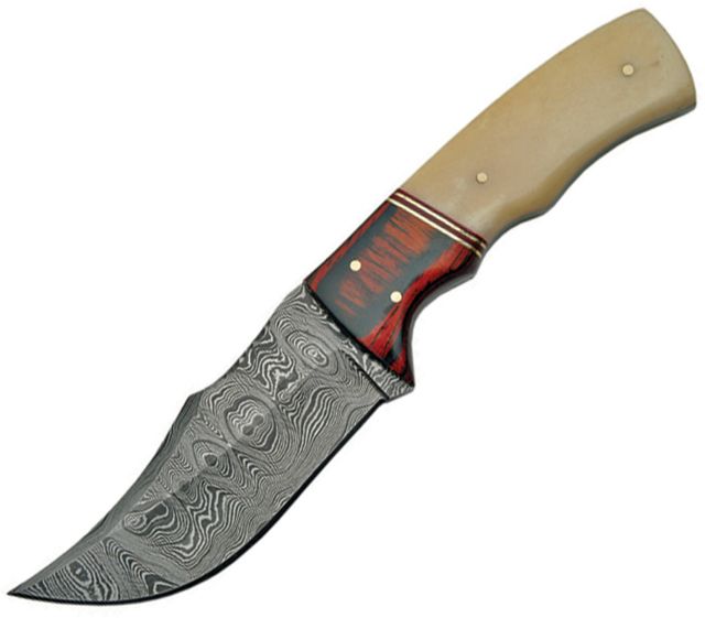 Damascus Hunting Knife w/ Finger Grooves - Damascus