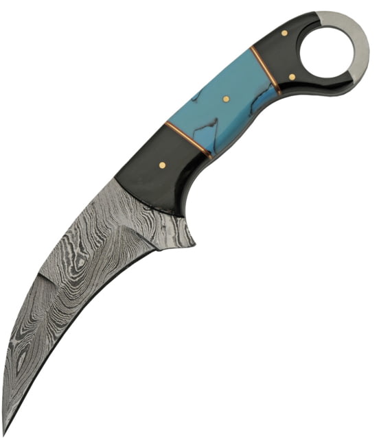 Damascus Karambit Horn/Turquoise 4.25 in Fixed Blade Knife