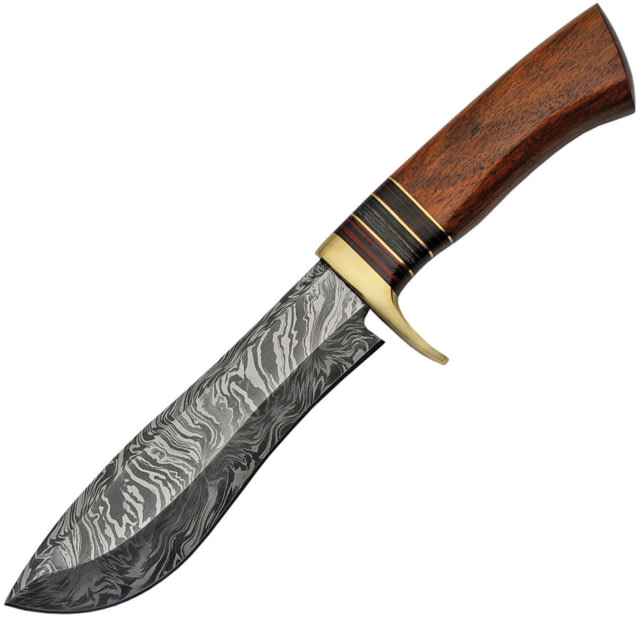 Damascus Large Hunter Wood Knife 6" Damascus steel blade Brown wood handle