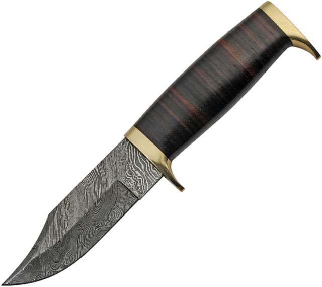 Damascus Leather Hunter Knife 4.75" Damascus steel clip point blade Stacked leather handle