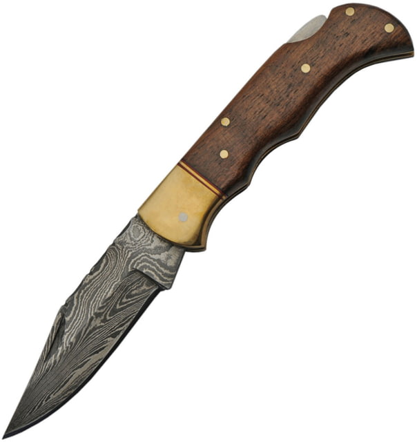 Damascus Lockback Wood Folding Knife 2.75" Damascus steel clip point blade Wood handle - Damascus