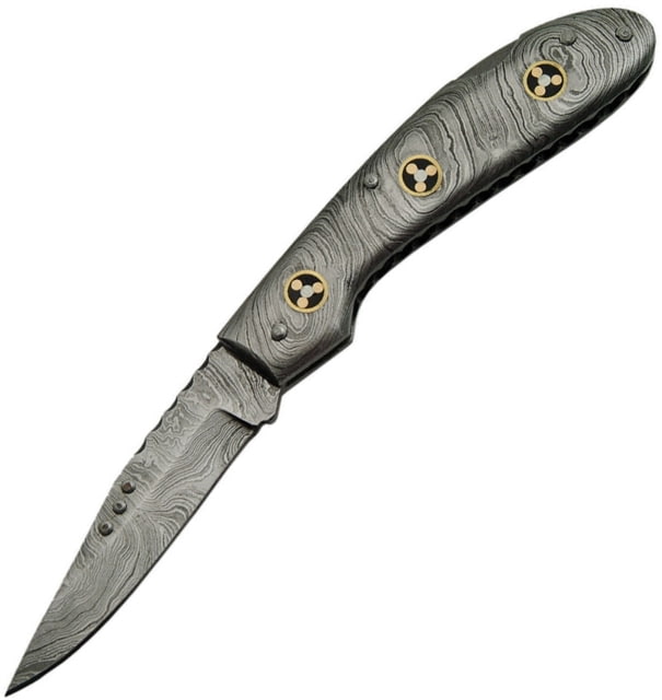Damascus Mosaic Pins Lockback Folding Knife 3in Damascus Steel Clip Point Blade Damascus Steel - Damascus