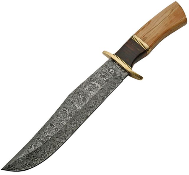 Damascus Olive Wood Damascus Bowie Fixed Blade Knife 9.25in Damascus Steel Standard Edge Olive Wood Handle - Damascus