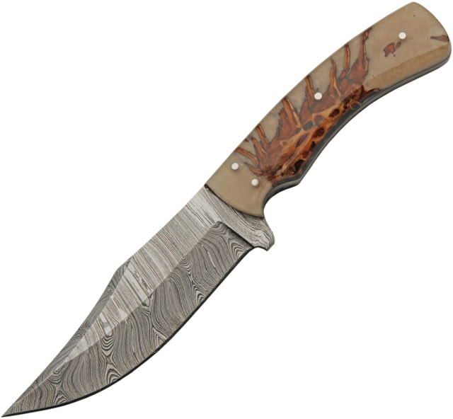 Damascus Pine Ranch Hunter 5.00 in Fixed Blade Knife Brown acrylic
