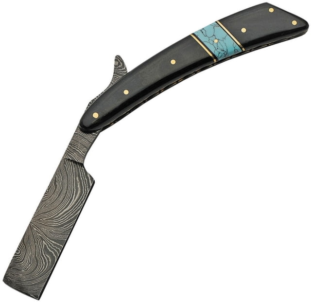 Damascus Razor Horn Turquoise Folding Knife 4.5in Damascus Steel Blade Horn And Turquoise - Damascus