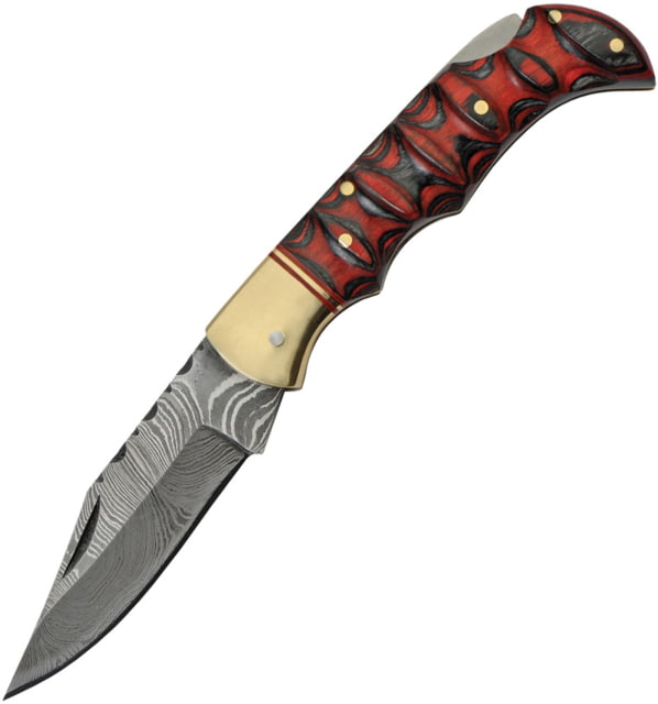 Damascus Red and Black Lockback - Damascus