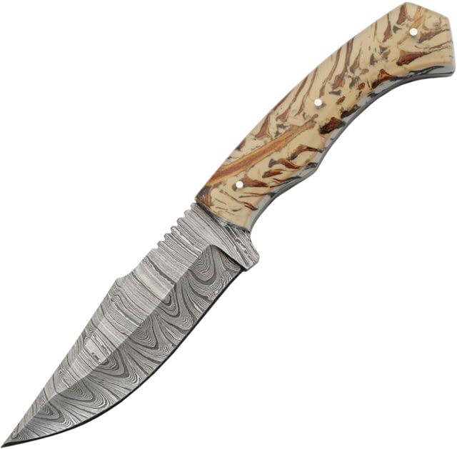 Damascus Snowpeak Hunter 5.00 in Fixed Blade Knife Brown and tan acrylic