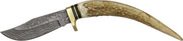 Damascus Stag Spike Fixed Knife - Damascus