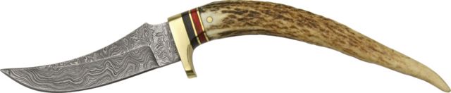 Damascus Stag Tip Skinner Fixed Knife - Damascus