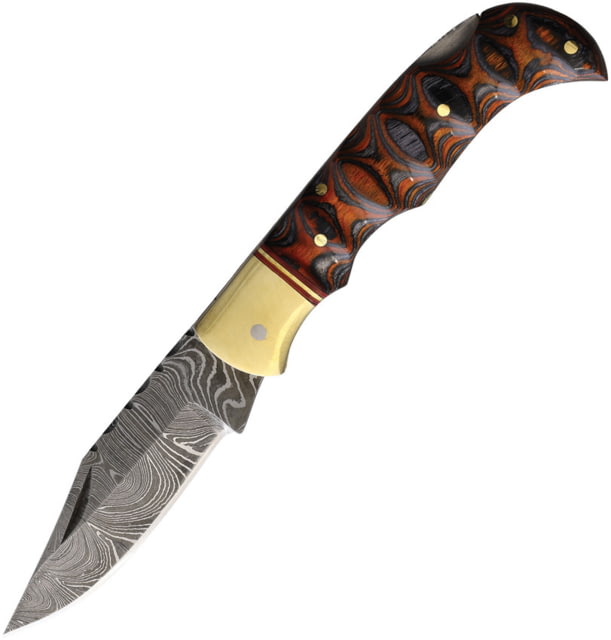Damascus Twisted Wood Lockback Knife - Damascus