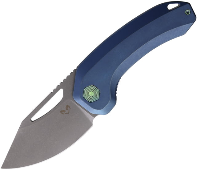 Damned Designs Anzu XL Blue Ti Folding Knife 4.25in Closed 3in Stonewash S35VN Sandvik Drop Point Blade Blue Stonewash Titanium Handle - Damned Designs
