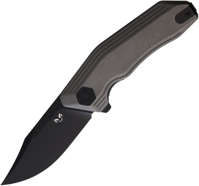 Damned Designs Cerberus SW Ti S35VN Folding Knife 5in Closed 3.5in Stonewash S35VN Stainless Clip Point Blade Gray Titanium Handle - Damned Designs