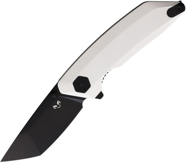 Damned Designs Chimera White G10 Folding Knife 5in Closed 3.5in Black Coated 14C28N Sandvik Stainless Tanto Blade White G10 Handle - Damned Designs