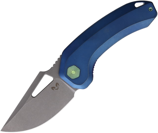 Damned Designs Djinn XL Blue Ti Folding Knife 4.25in Closed 3in Stonewash S35VN Sandvik Skinner Blade Blue Stonewash Titanium Handle - Damned Designs