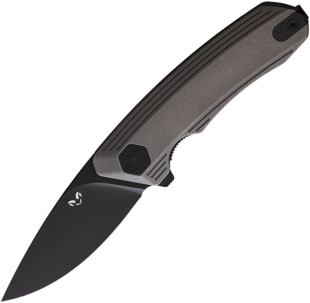 Damned Designs Invictus SW Ti Folding Knife 5in Closed 3.5in Black Coated S35VN Stainless Drop Point Blade Gray Titanium Handle - Damned Designs