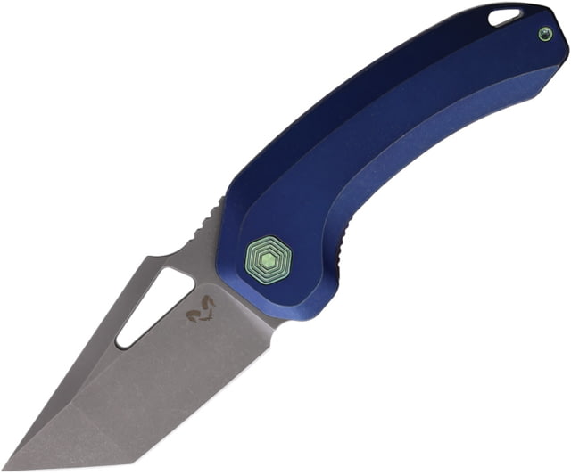 Damned Designs Oni XL Blue Ti Folding Knife 4.25in Closed 3.25in Stonewash S35VN Sandvik Tanto Blade Blue Stonewash Titanium Handle - Damned Designs