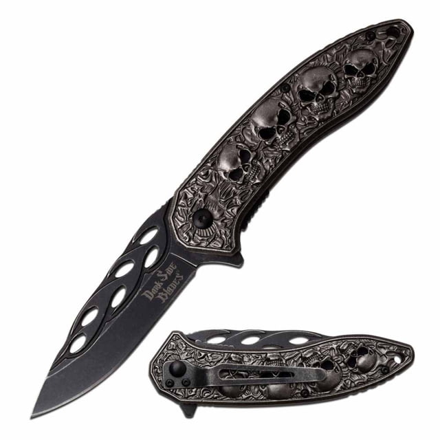 Dark Side Blades DS-A055 Spring Assisted Knife 3.5in 3CR13 Stainless Steel Drop Point Stonewashed Blade Aluminum Handle Stonewash - Dark Side Blades