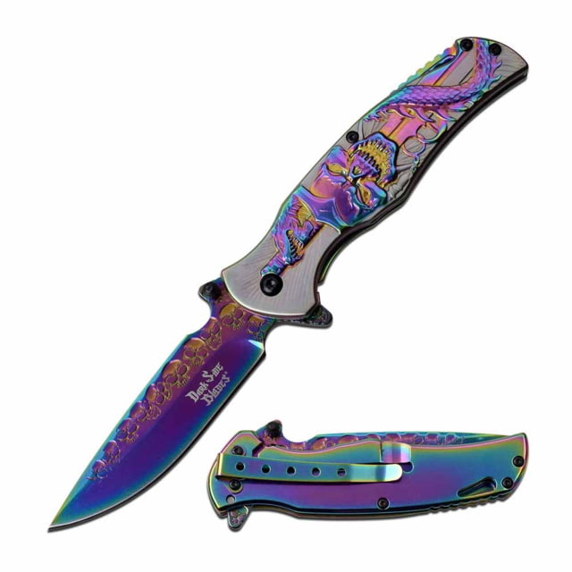 Dark Side Blades  Spring Assisted Knife 3.5in 3CR13 Stainless Steel Drop Point Rainbow Blade Stainless Steel Handle Rainbow - Dark Side Blades