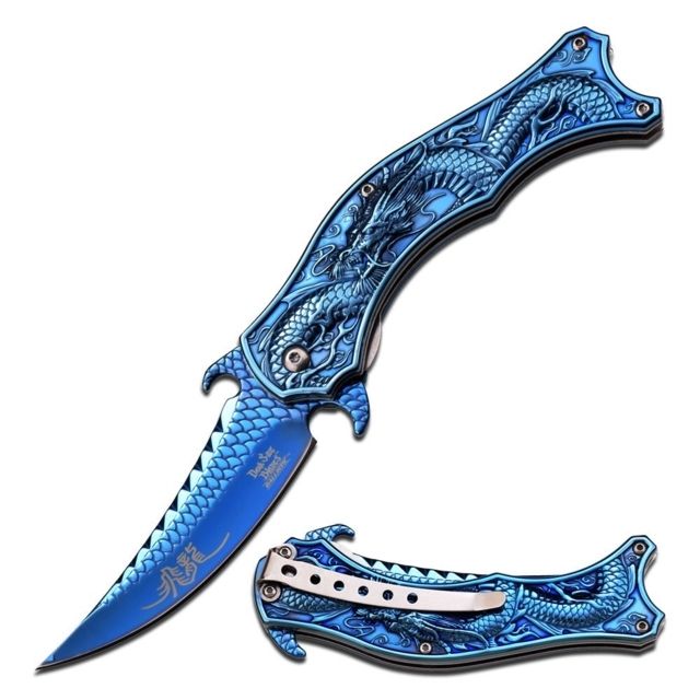 Dark Side Blades Folding Blade 4in Stainless Steel Blade Stainless Steel Blue Titanium Coated Mirror Handle - Dark Side Blades